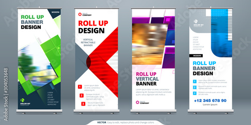 Business Roll Up Banner stand. Abstract Roll up background for Presentation. Vertical Retractable roll up exhibition display, banner stand or flag design layout. Poster for conference, forum
