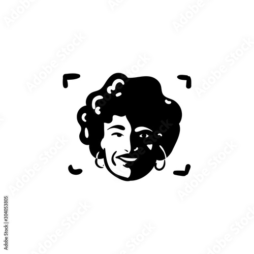 Beauty Afro hair girl in photo frame icon logo design