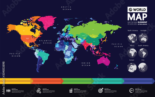Fototapeta Naklejka Na Ścianę i Meble -  Grand world map graphic element vector illustration.