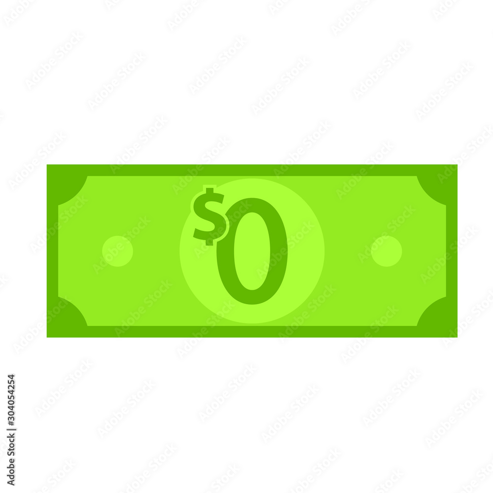 Zero cost banknote icon. Clipart image isolated on white background Zero cost banknote icon. Clipart image isolated on white background