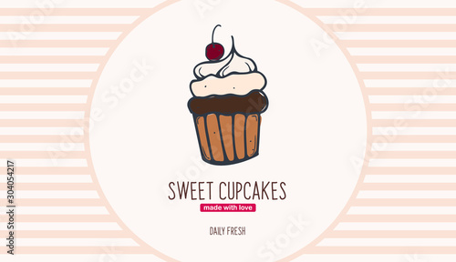 Cupcakes and Cakes banner. Bakery and pastry.