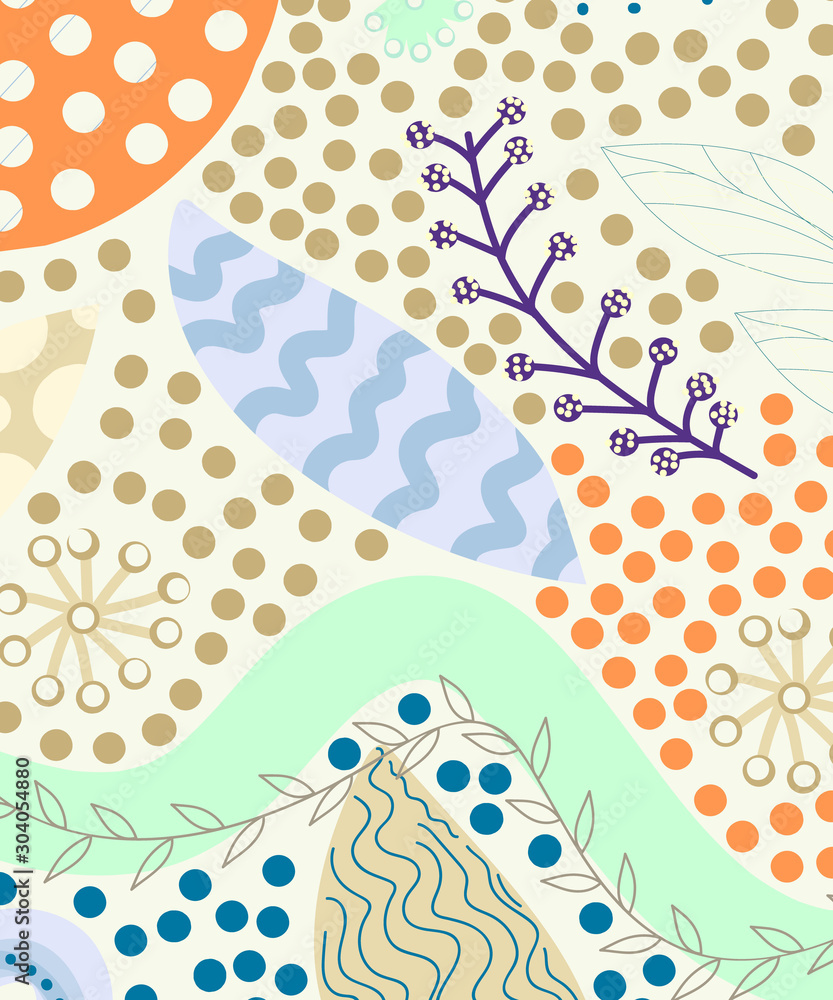 Abstract vector pattern with hand-drawn colors and dots. - obrazy, fototapety, plakaty 