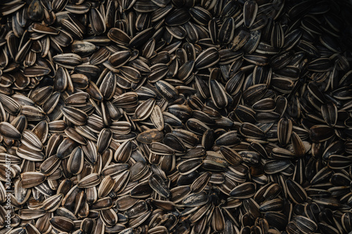 Striped black and white sunflower seeds.