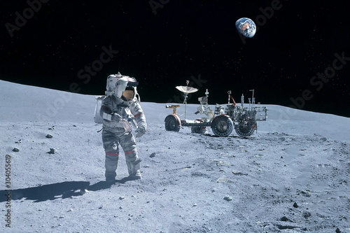 Stampa su Tela Astronaut near the moon rover on the moon