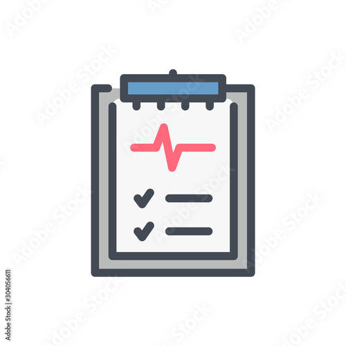 Medical report clipboard color line icon. Patient diagnosis result vector outline colorful sign.