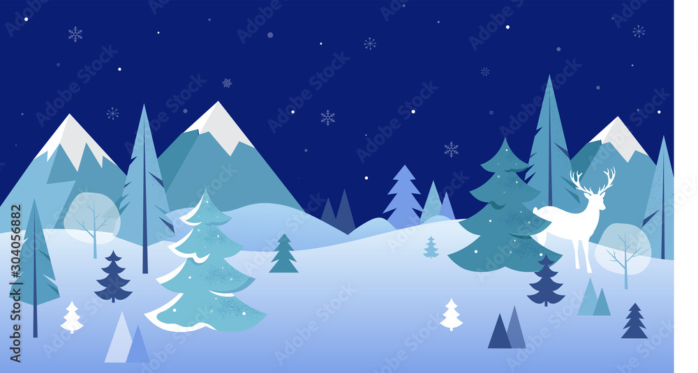 Obraz premium Winter Landscape Background. Christmas banner. Flat Vector Illustration