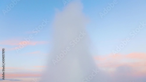 Amazing footage of Strokkur geyser in morning. Location place Geyser Park, Haukadalur valley, Iceland.