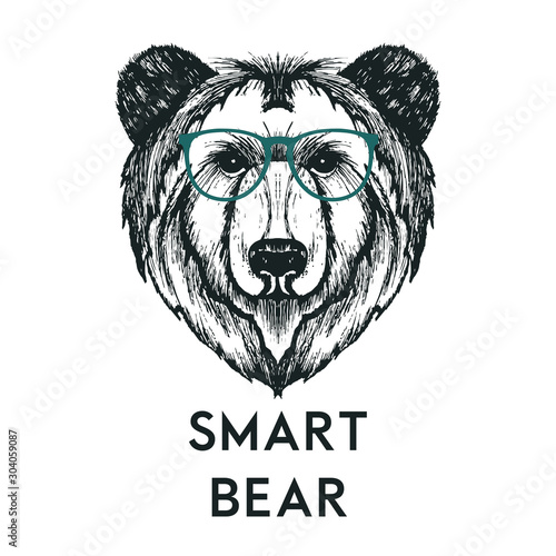 Retro Hipster Bear Animal Wearing Glasses Vector Illustration