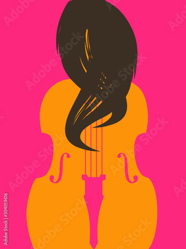 Music promotional poster with violoncello and woman flat vector illustration. Music background, music show, live concert events, party flyer design template