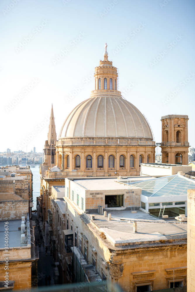 Beautiful Aerial View of St. Paul's Cathedral in Valletta. Malta, Valletta.