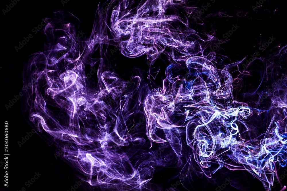 Dym tworzący abstrakcyjne kolorowe kształty na czarnym tle. Przepływ i ruch energii abstrakcyjny obraz. - obrazy, fototapety, plakaty 