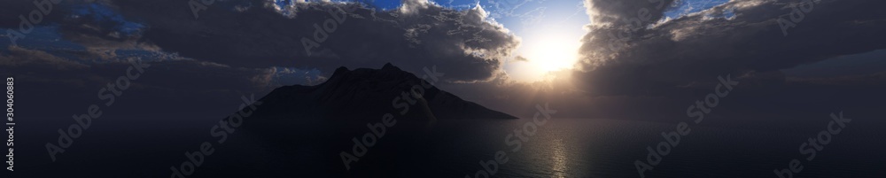 panorama of a stormy sky over a volcano, thunderclouds at sunset over water, panorama of a stormy sky over a volcano, thunderclouds at sunset over water,