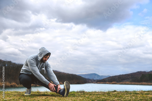 Sportive man training outdoor