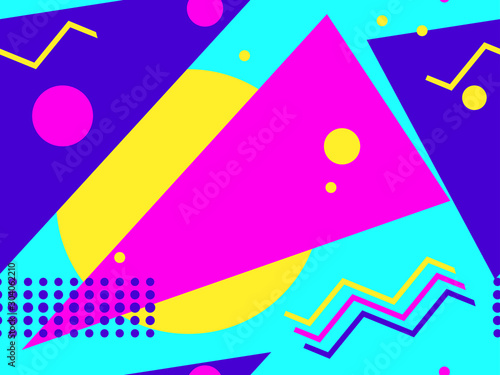 Memphis seamless pattern. Geometric elements memphis in the style of 80s. Modern trendy background for promotional products, wrapping paper and printing. Vector illustration