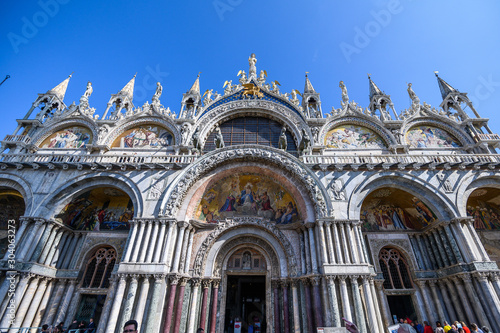 Venice, Italy. Details of facade, San Marco Basilica. The Patriarchal Cathedral Basilica of Saint Mark is the cathedral church of the Roman Catholic © Vladimir