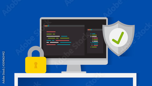 Cyber security software,information security program and antivirus concept, vector illustration