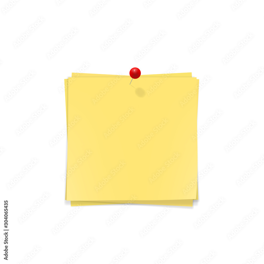 Vector set of 3 yellow note papers with red pin. Realistic memo notes with copy space isolated on white. Blank paper can be used as a background or template for your own projects. Eps 10. Vector set of 3 yellow note papers with red pin. Realistic memo notes with copy space isolated on white. Blank paper can be used as a background or template for your own projects. Eps 10.