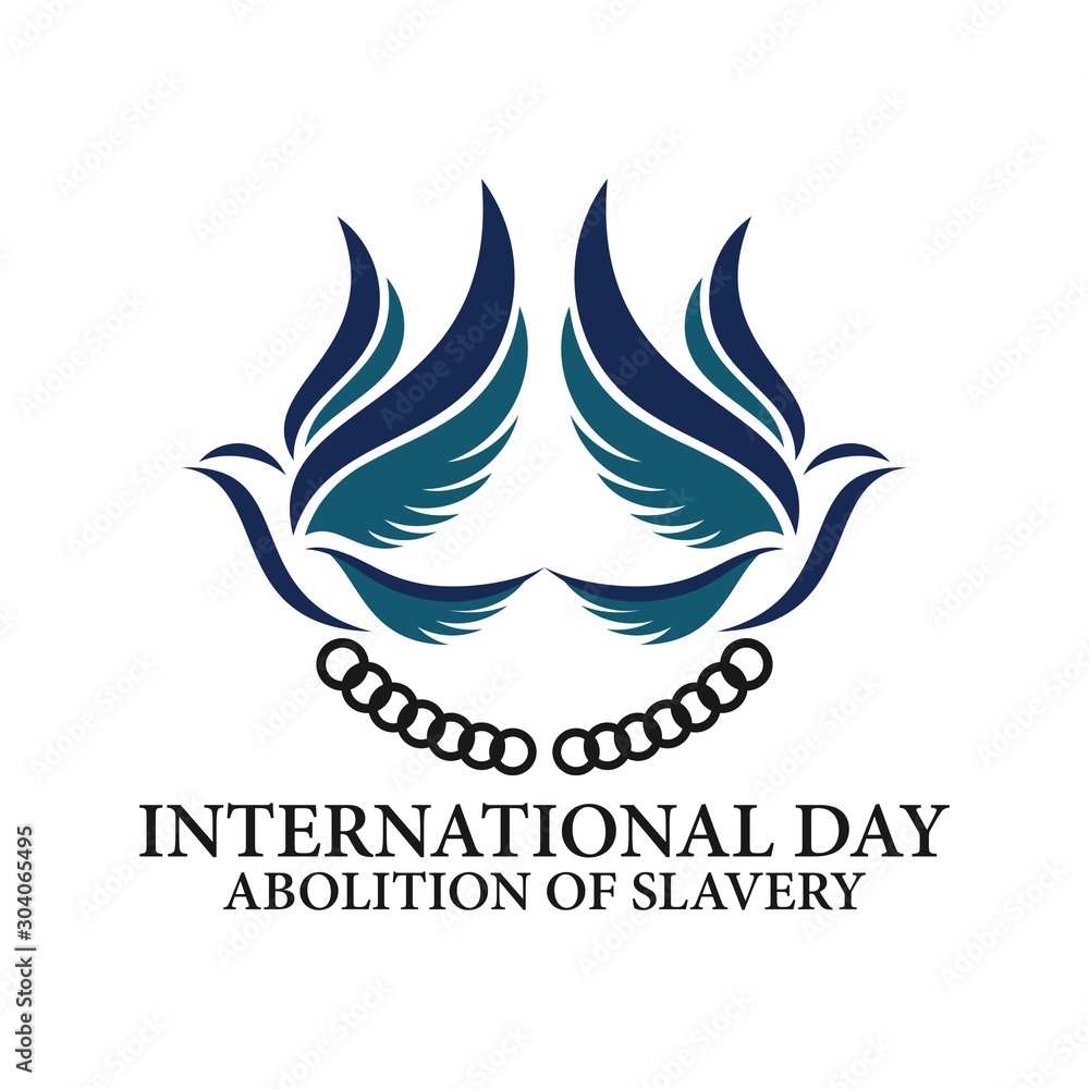 International day for the remembrance of the slave trade and abolition of slavery. Logo design of dove prisoner with handcuffs. International day for the remembrance of the slave trade and abolition of slavery. Logo design of dove prisoner with handcuffs.