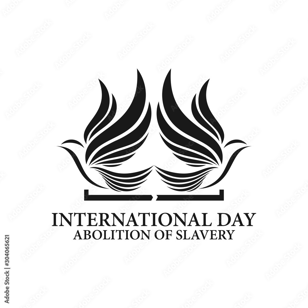 International day for the remembrance of the slave trade and abolition of slavery. Logo design of dove prisoner with handcuffs.