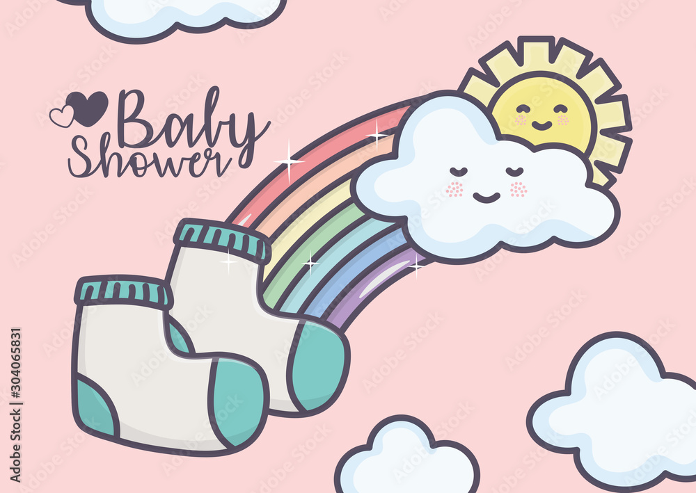 baby shower socks sun rainbow clouds pink background baby shower socks sun rainbow clouds pink background