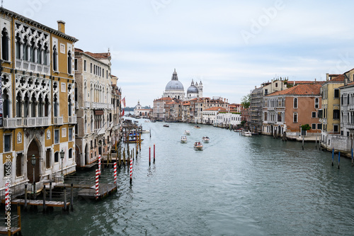 09.10.2019 Venice, Italy, Ariel view on the Grand Canal with motorboat taxis. © Vladimir