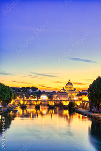 Illuminated St. Peter s Cathedral in Rome at Dusk