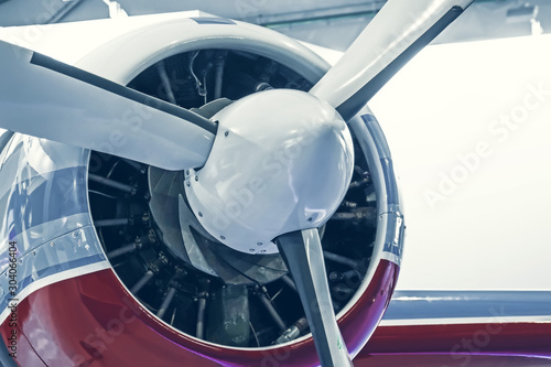 Turboprop light engine aircraft, close up view.