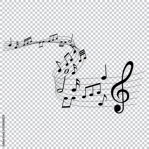 musical notes melody on transparent background