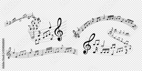 musical notes melody on transparent background