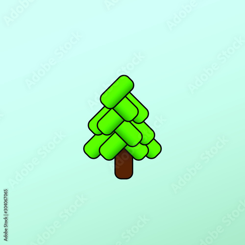 Abstract christmas tree logotype with rounded rectangle formed elements. Fir tree, x mas symbol logo for printing on product during festive holiday season in winter. illustration vector