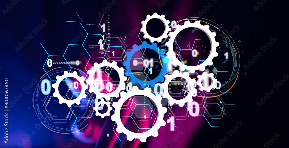 Industry 4.0 concept - Robot arm in smart factory background. Industry 4.0 concept - Robot arm in smart factory background.