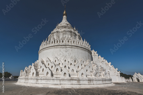 Panorama view of Hsinbyume or Myatheindan Pagoda at Mingun city near Mandalay. Amazing tourist attraction in Myanmar (Burma)  © Martin