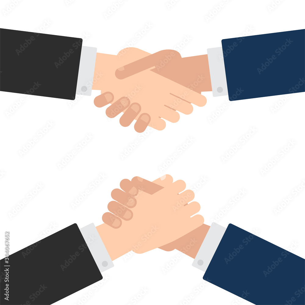Handshake and arm wrestling vector set in flat style. International male or female hands isolated on white. Cooperation and competition business concept. Handshake and arm wrestling vector set in flat style. International male or female hands isolated on white. Cooperation and competition business concept.