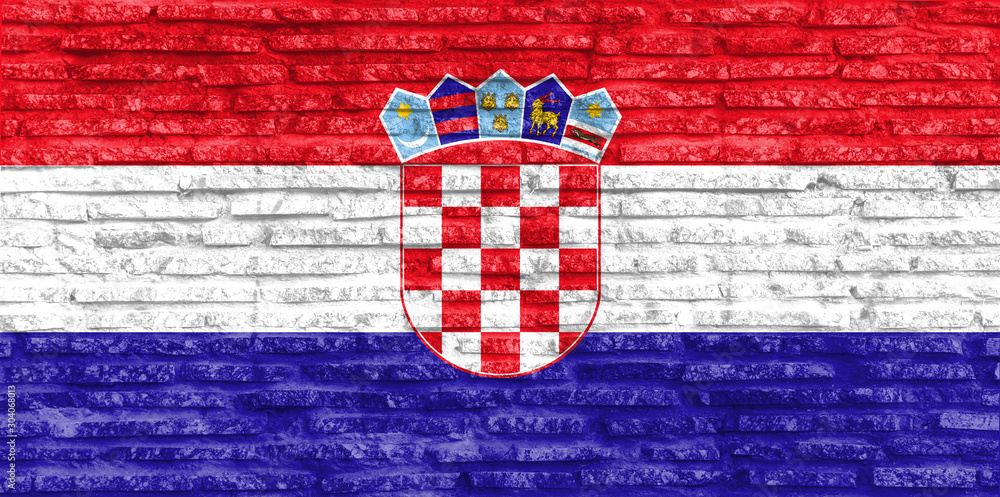 Naklejka premium Colorful painted national flag of Croatia on old brick wall. Illustration.