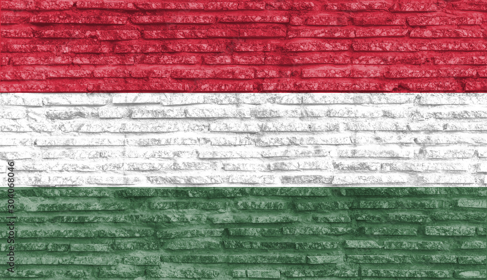 Colorful painted national flag of Hungary on old brick wall. Illustration. Colorful painted national flag of Hungary on old brick wall. Illustration.