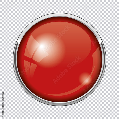 red round button isolated on transparent background