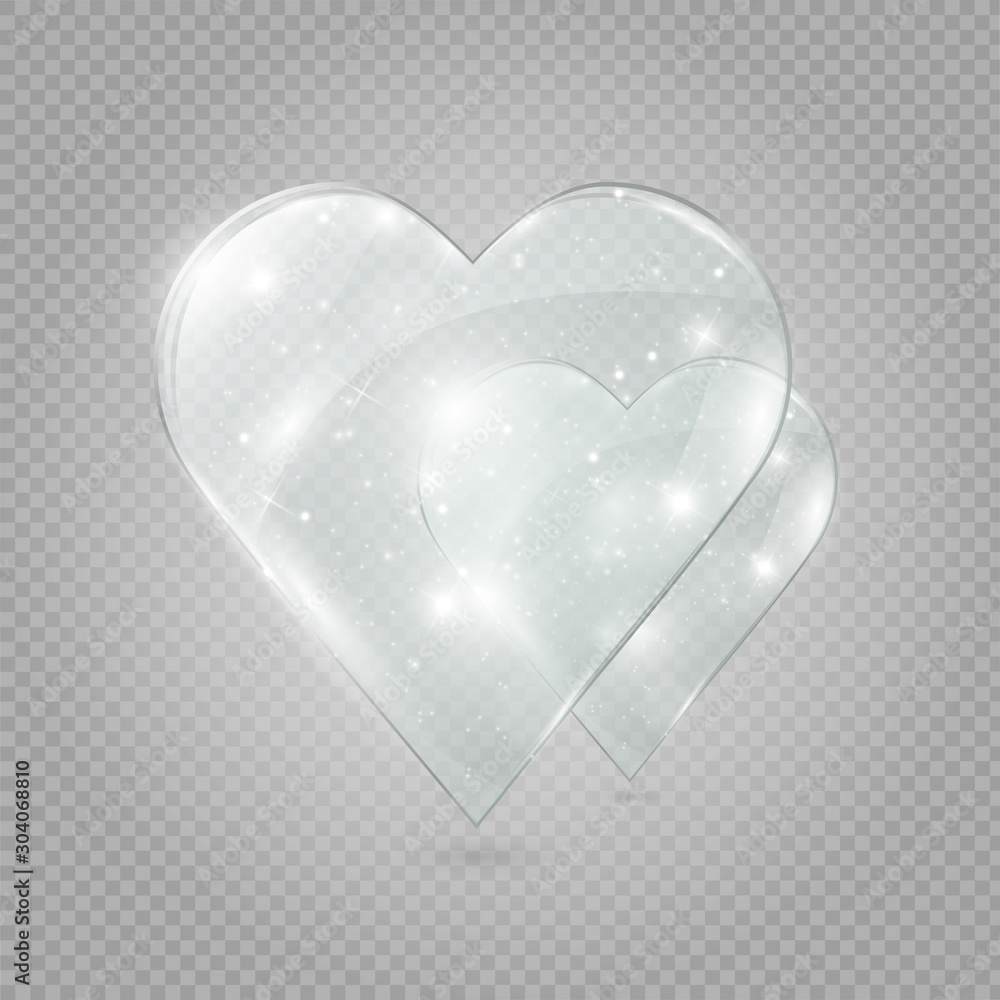 Glass heart on a transparent background, illustration.	