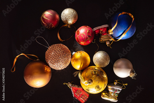 Christmas balls on the black background photo