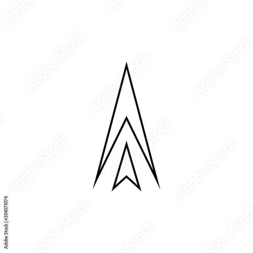 Futuristic christmas tree logotype with arrow formed elements. Fir tree, x mas symbol logo for printing on product during festive holiday season in winter. Line art illustration vector