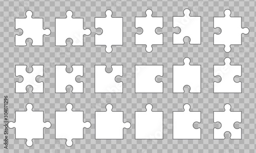 Set puzzle pieces isolated on transparent background.