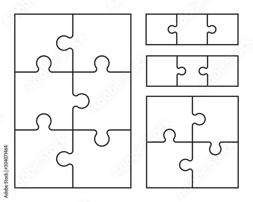 Puzzles grid. Jigsaw puzzle 6, 4 and 3 pieces