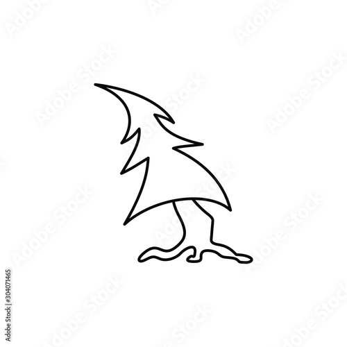 Simple line art christmas tree. X mas illustration icon of traditional festive symbol of the winter holiday seasonal event during new year. Unpainted for coloring book or page for children and kids. 