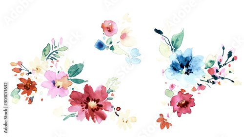 Fototapeta Naklejka Na Ścianę i Meble -  Flowers watercolor illustration.Manual composition.Big Set watercolor elements.