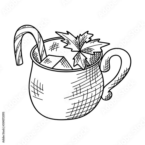 Winter or autumn drink for your design. Hand drawn sketch for christmas template. Vector illustration
