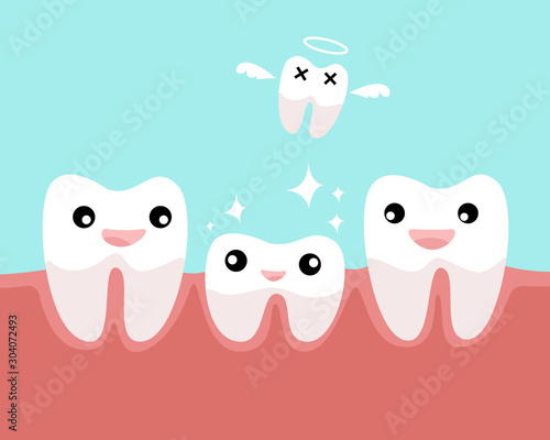 happy milk teeth growing. dental care concept. vecter illustration.