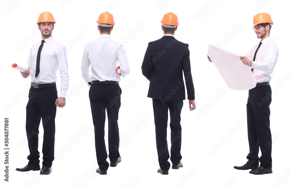 panoramic photo collage of qualified architect isolated on white panoramic photo collage of qualified architect isolated on white