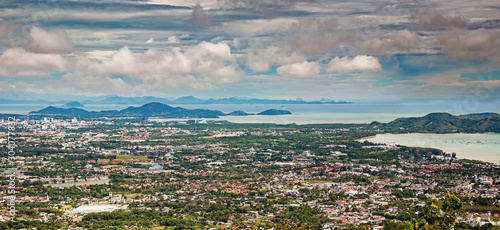 Phuket, Thailand, View from the observation deck at the big Buddha. Magnificent panorama.