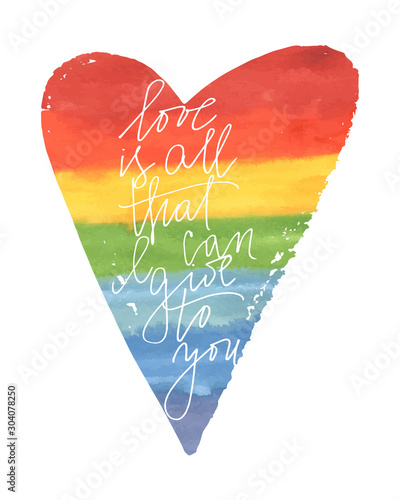 Valentines day greeting card handwritten text watercolor rainbow heart