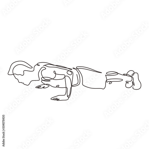 Continuous one line drawing of push up person. Man doing exercise at gym. Vector illustration minimalism sport theme design.