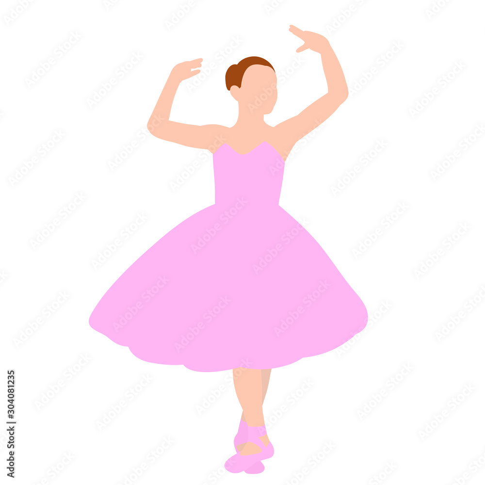 Fototapeta premium tutu; art; flat; cute; isolated; kid; young; ballerina; dancer; girl; ballet; dance; white; beautiful; people; cartoon; female; happy; pink; dress; vector; background; princess; pose; little; pointe